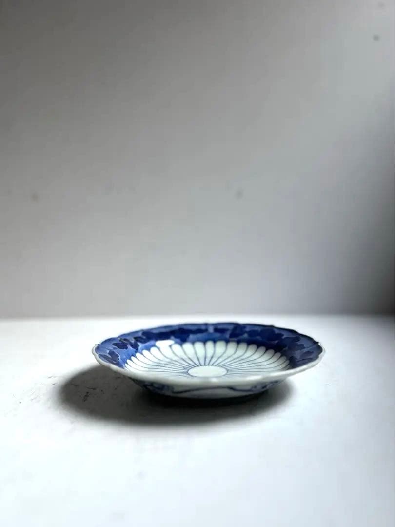 【ゆゆな様リクエスト】362 骨董 アンティーク 染付け 菊花皿 4点おまとめ