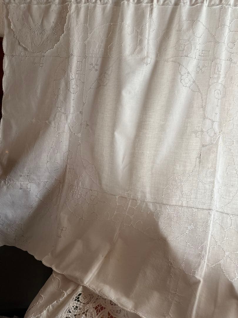 フランスアンティークஐ⋆*刺繍カーテンドイリー付き