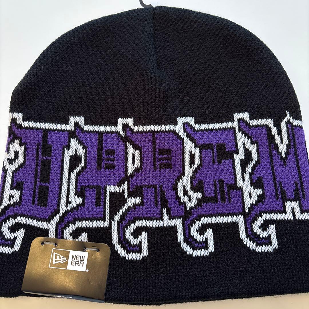 Supreme ニット帽 黒・紫 グラフィックデザイン 新品未使用