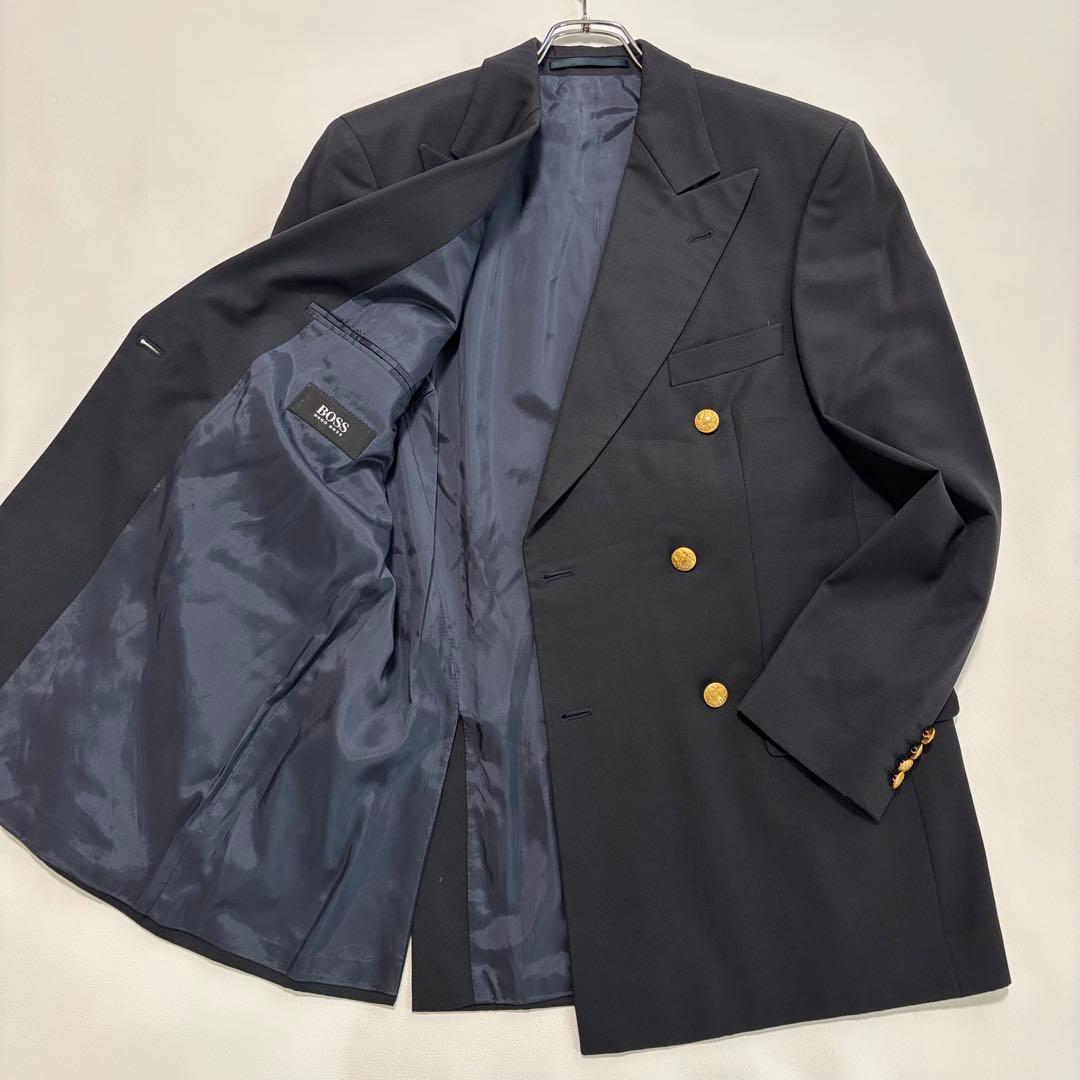希少 ヒューゴボス 金ボタン ダブルテーラードジャケット Mサイズ 紺ブレ