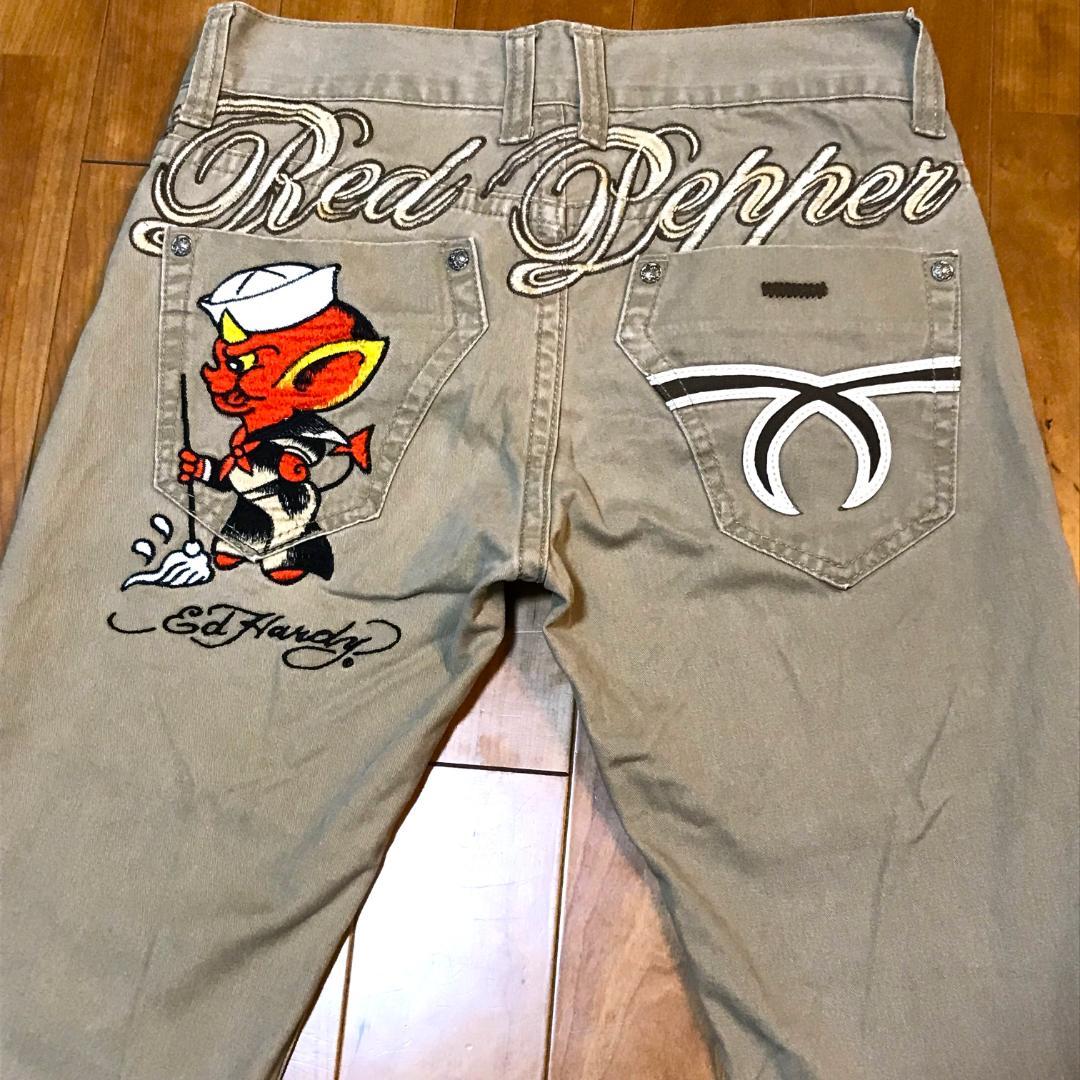 メンズ【美品 Red Pepper Ed Hardy】30 刺繍 チノ タトゥ