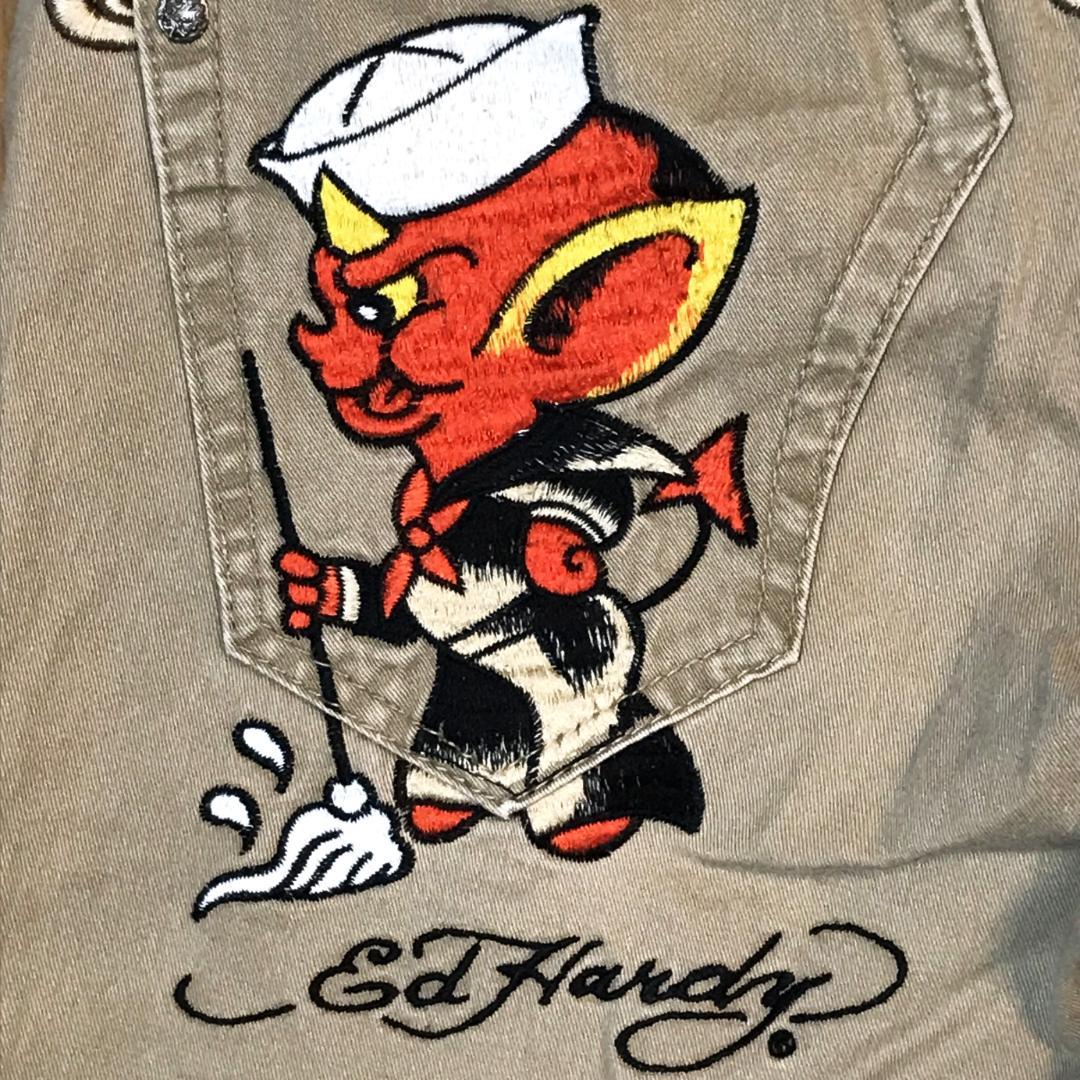 メンズ【美品 Red Pepper Ed Hardy】30 刺繍 チノ タトゥ