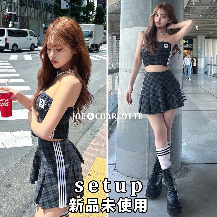 ダーリッチ darich リメイクライクチェックベアトップ ミニスカート GRN