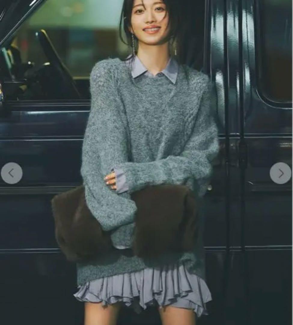 【チ】COCO DEAL ケーブルニット×ペプラムシャツ ミニワンピース