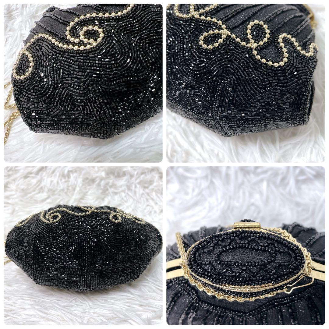 【希少】ルミーはしもと ビーズバッグ パーティーバック ショルダー 黒 ゴールド