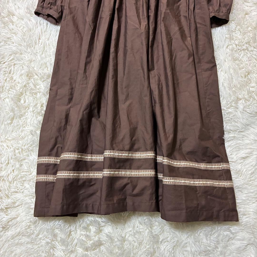 ストリートオルガン ロングワンピース M ブラウン フリル 襟 レトロ パーティ
