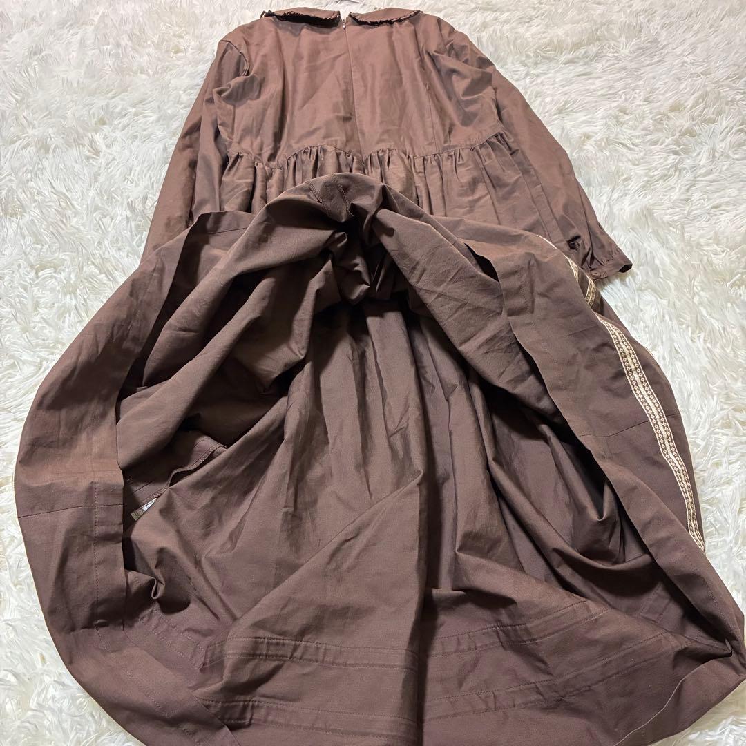 ストリートオルガン ロングワンピース M ブラウン フリル 襟 レトロ パーティ