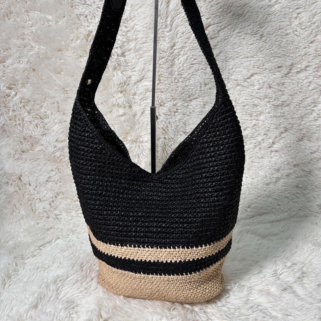 美品☆HELEN KAMINSKI バイカラー カゴバッグ ショルダーラフィア