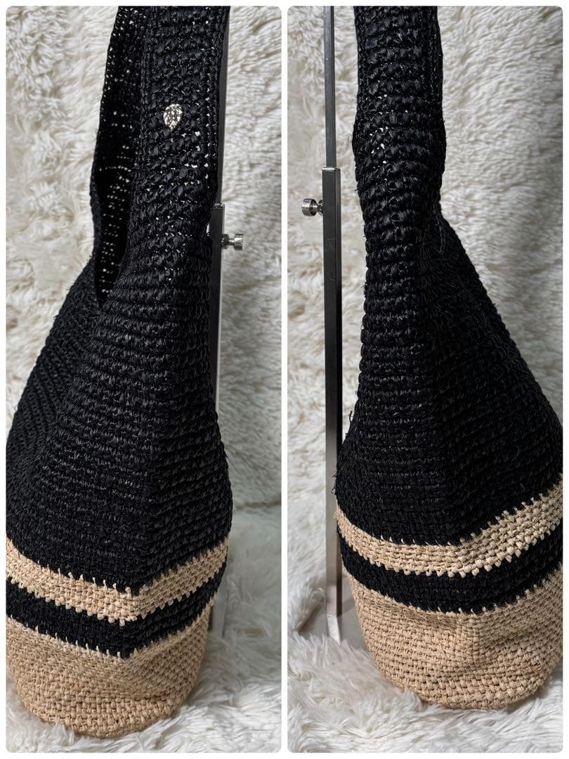 美品☆HELEN KAMINSKI バイカラー カゴバッグ ショルダーラフィア