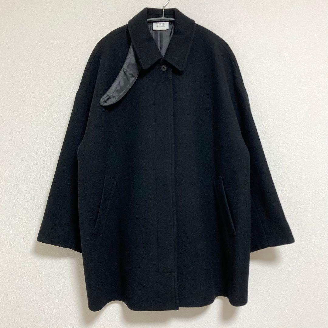 yuni　ウールスーパー100 ミドルレングス ステンコート　黒　F