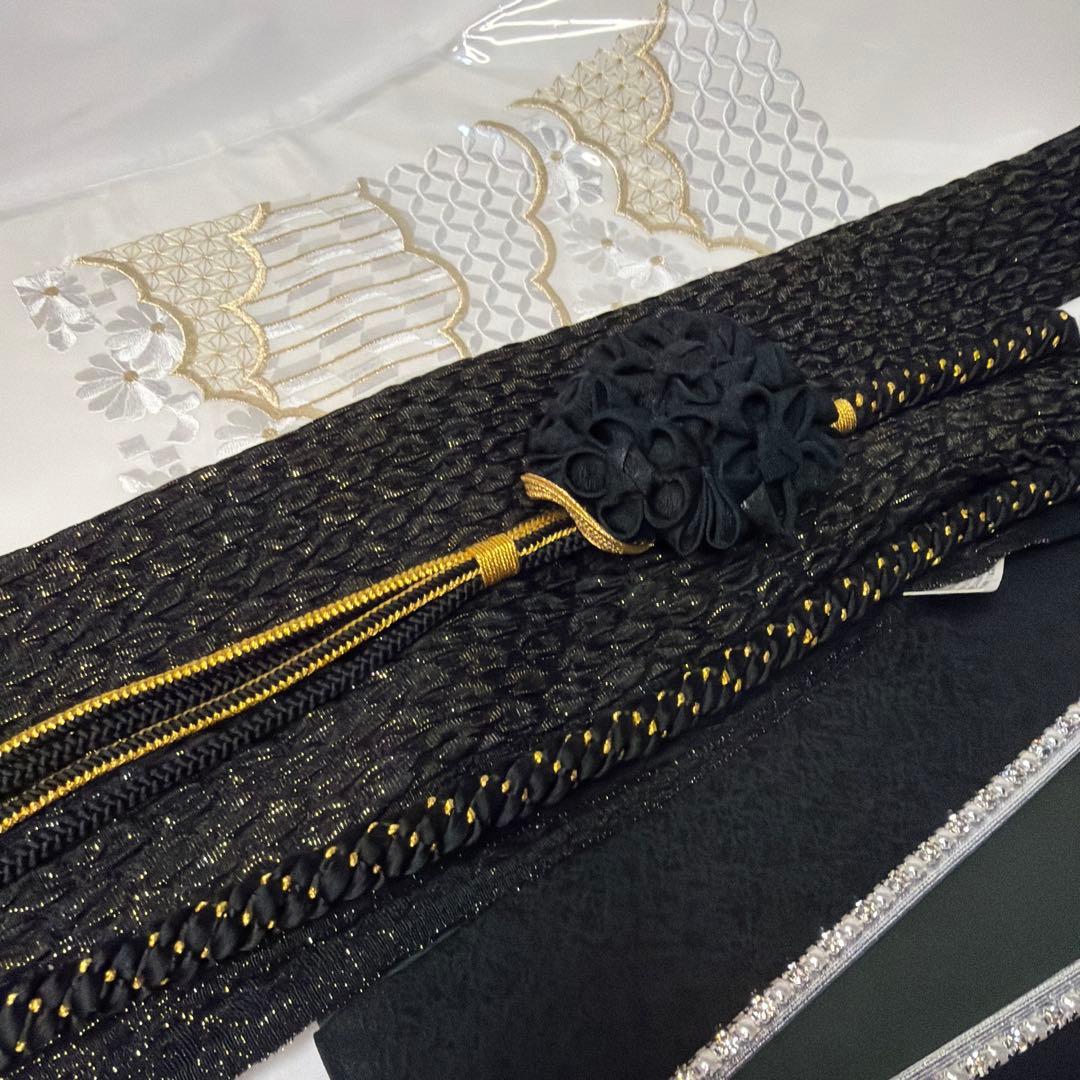 新品　黒　帯締め　帯揚げ　半襟　重ね襟　セット　振袖用　成人式