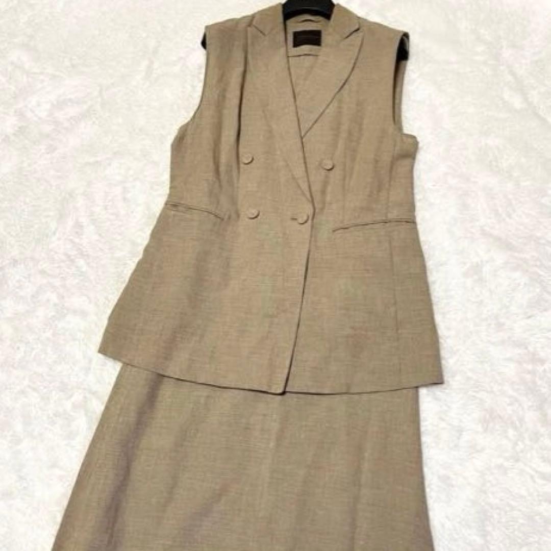 【美品】トゥモローランド　ジレ　ロングスカート　リネン混　セットアップ　ブラウン