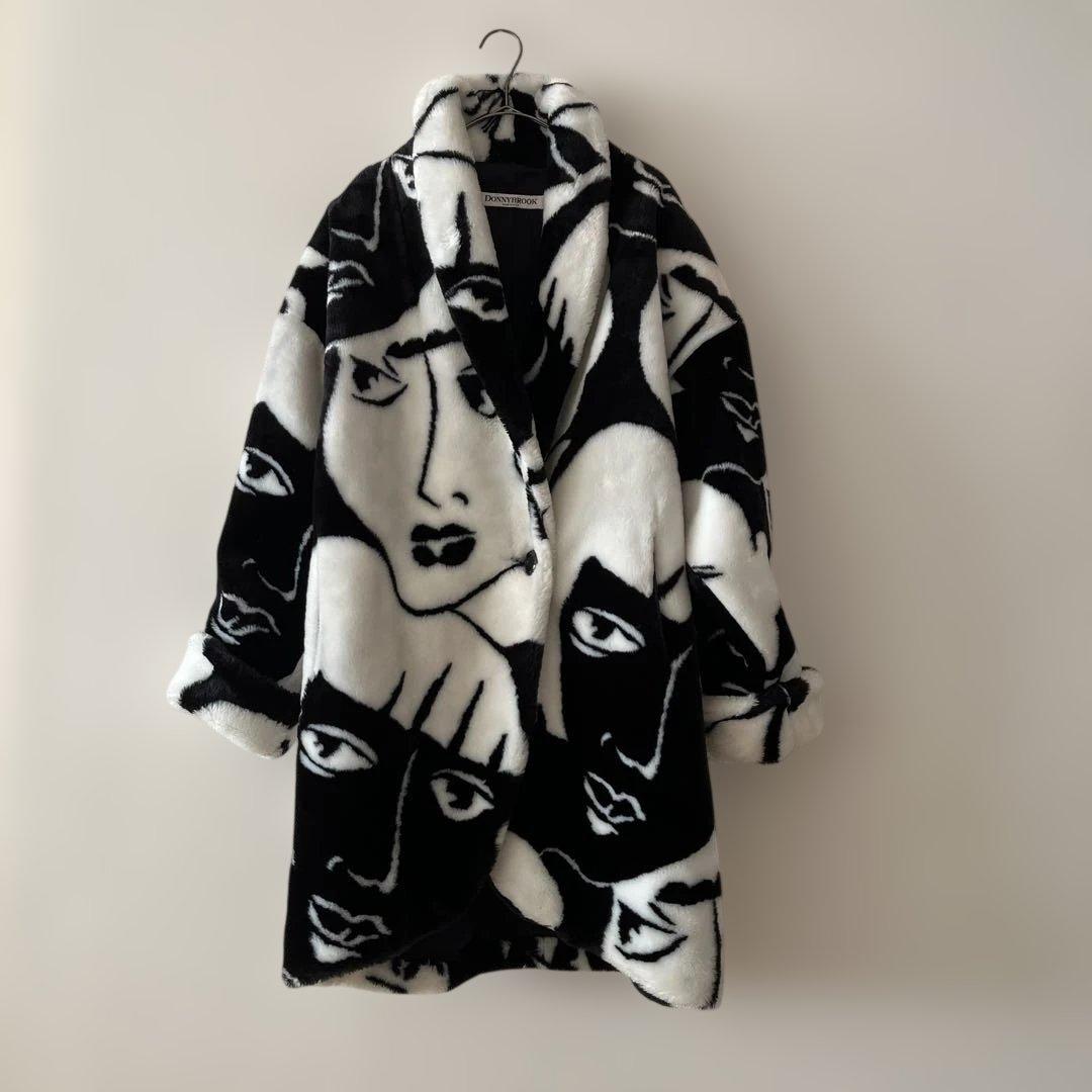 80s DONNYBROOK USA製 face柄 fakefar coat