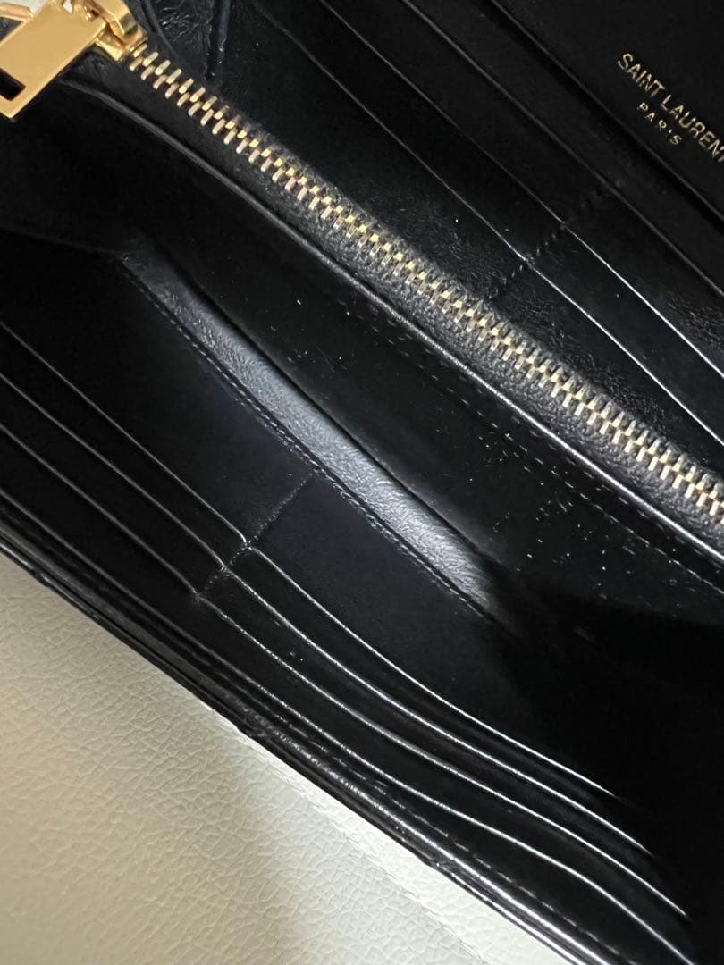 (限定カラー)YSLサンローラン 長財布 ブラックエナメルゴールド 正規品