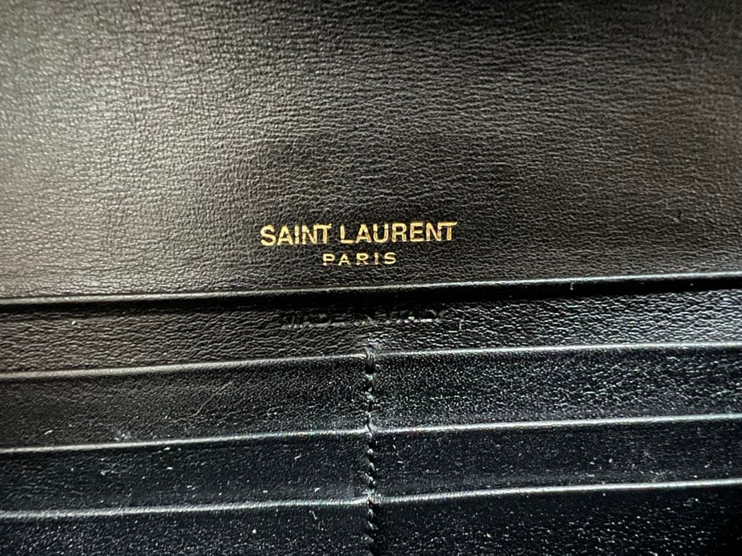 (限定カラー)YSLサンローラン 長財布 ブラックエナメルゴールド 正規品