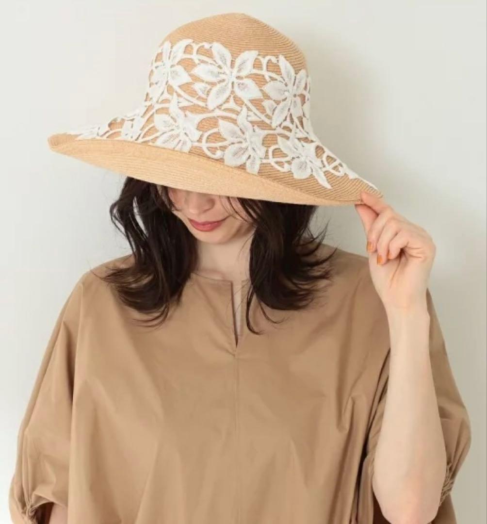 【美品】Athena New York 麦わら帽子 プルメリア　刺繍