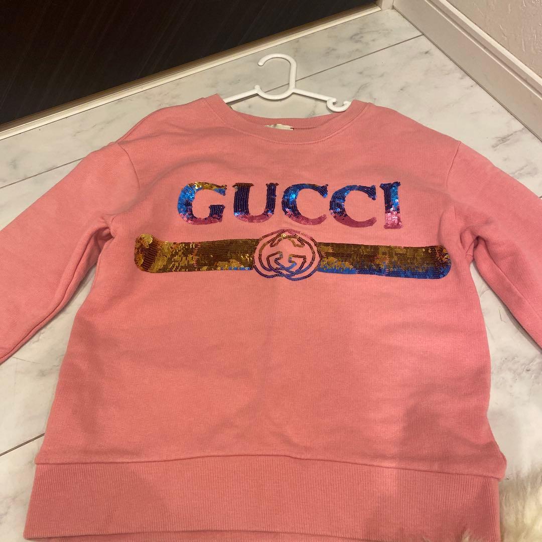 【美品】8A 140㎝　GUCCI グッチ　スパンコール　トレーナー　ピンク
