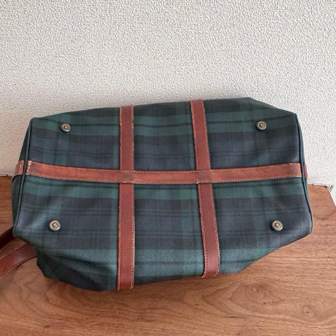 ポロラルフローレン グリーン チェック柄 ボストンバッグ PVC×レザー 旅行鞄