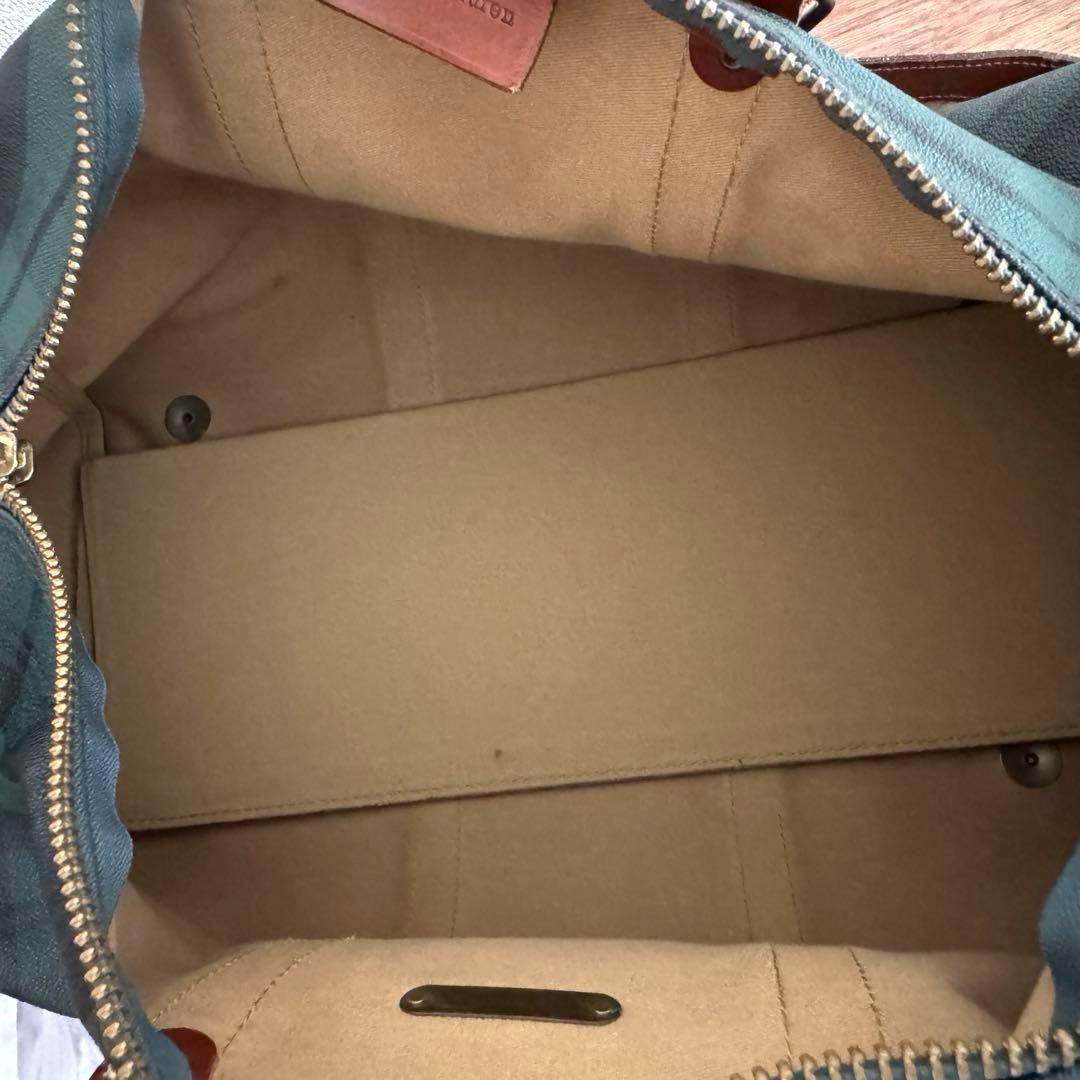 ポロラルフローレン グリーン チェック柄 ボストンバッグ PVC×レザー 旅行鞄