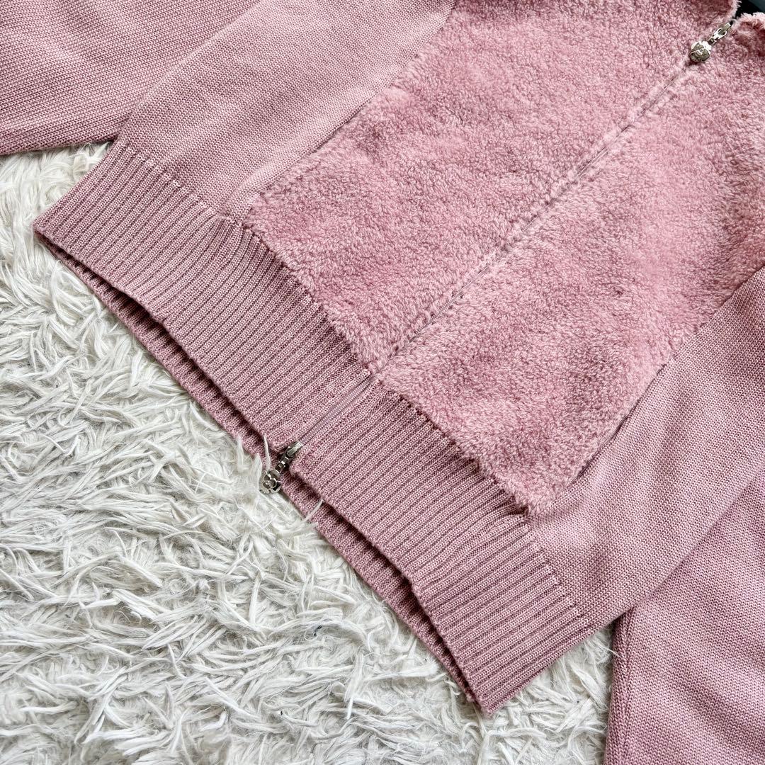 極美品♡エムズグレイシー フード付きニットパーカー リボン刺繍 ダブルジップ L