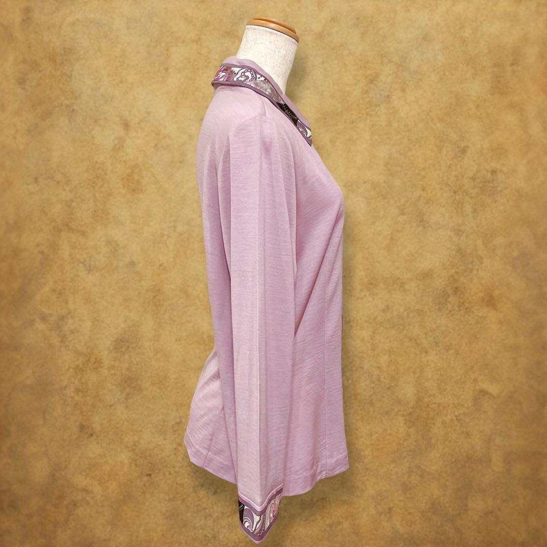 【時巡る】LEONARD 花柄 長袖ポロシャツ 紫系 LL 上品デザイン