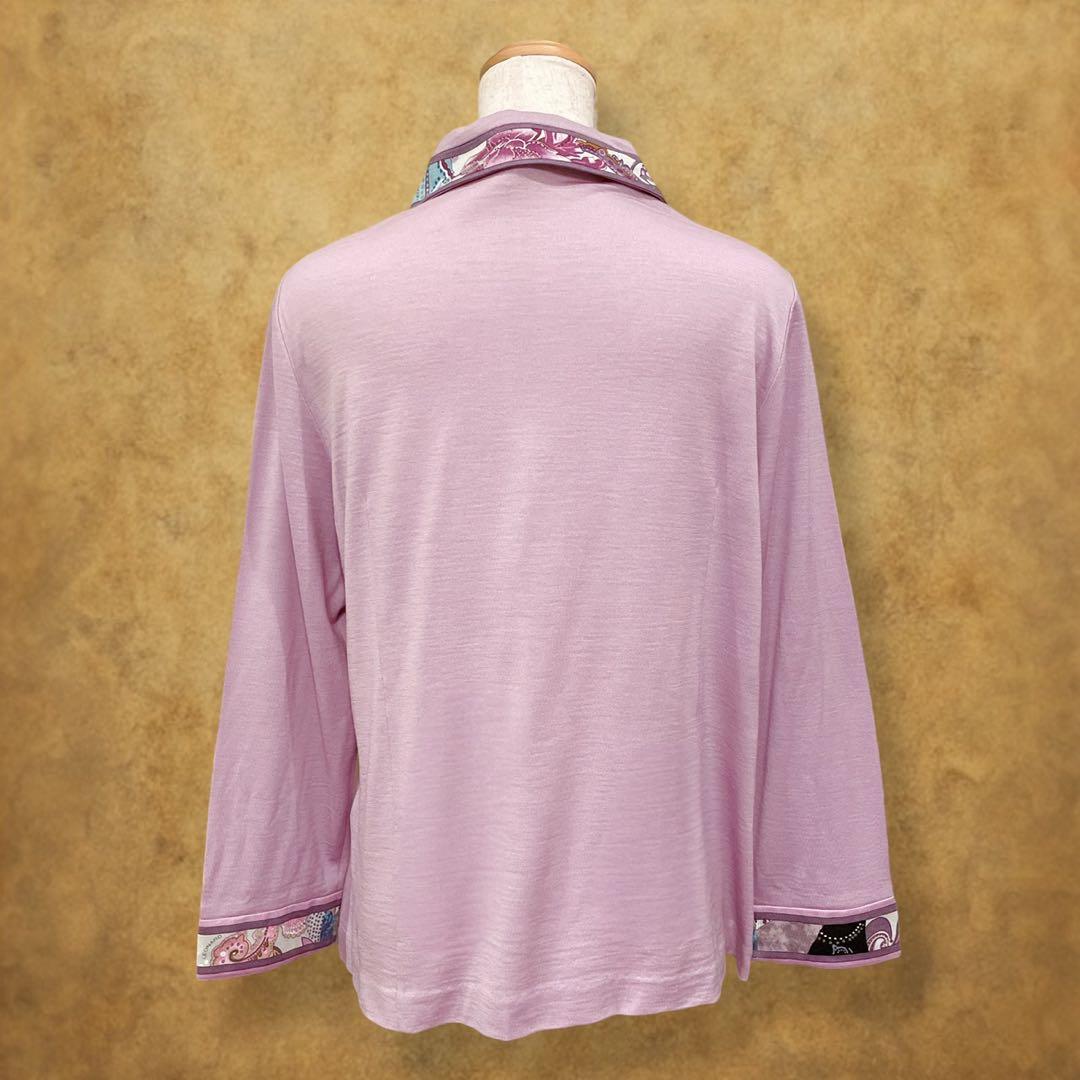 【時巡る】LEONARD 花柄 長袖ポロシャツ 紫系 LL 上品デザイン