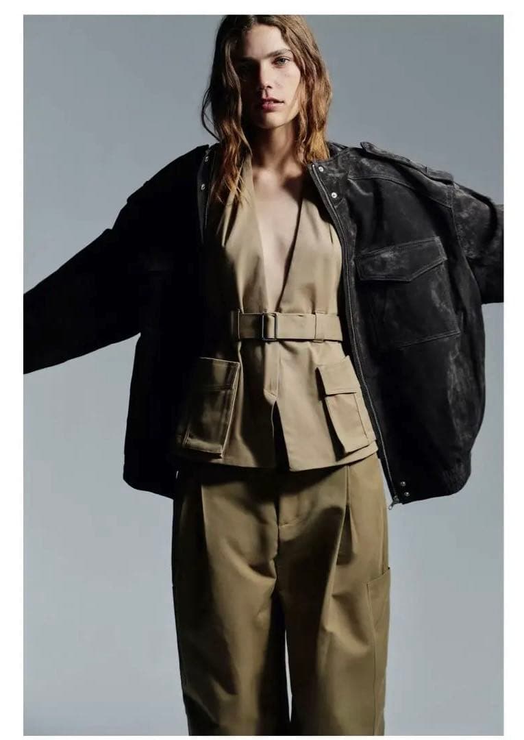 ZARA 100% スエードレザージャケット M カーボン