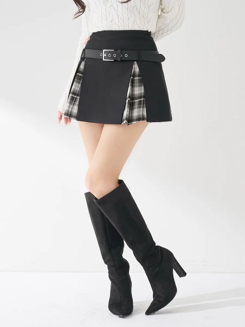 ダーリッチ チェックドッキングミニスカートBLK Sサイズ