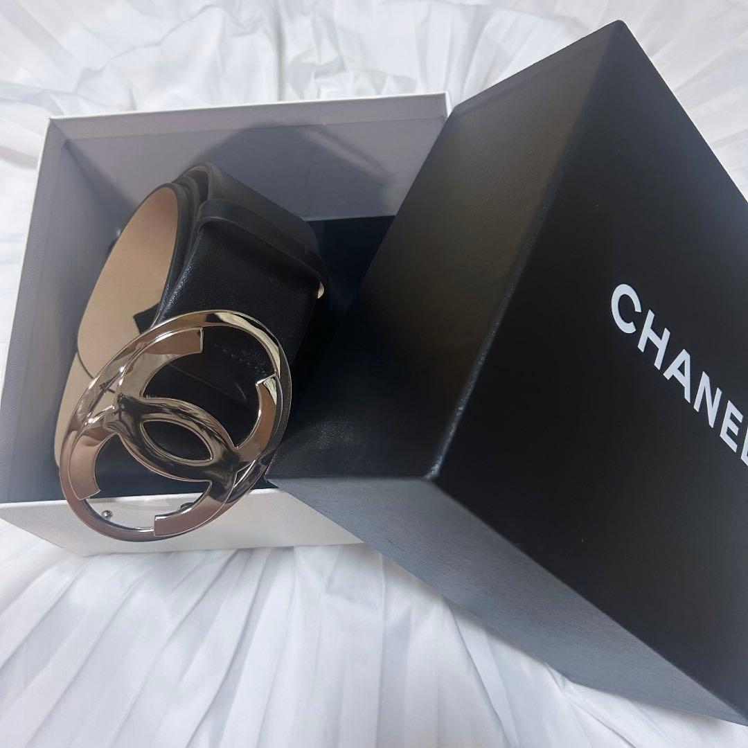 CHANEL ブラックレザーccロゴベルト