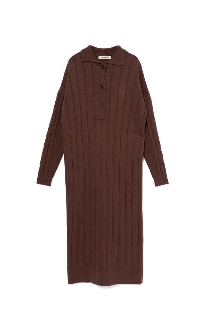 PINUE ポロカラーリブニットワンピース　チョコレート