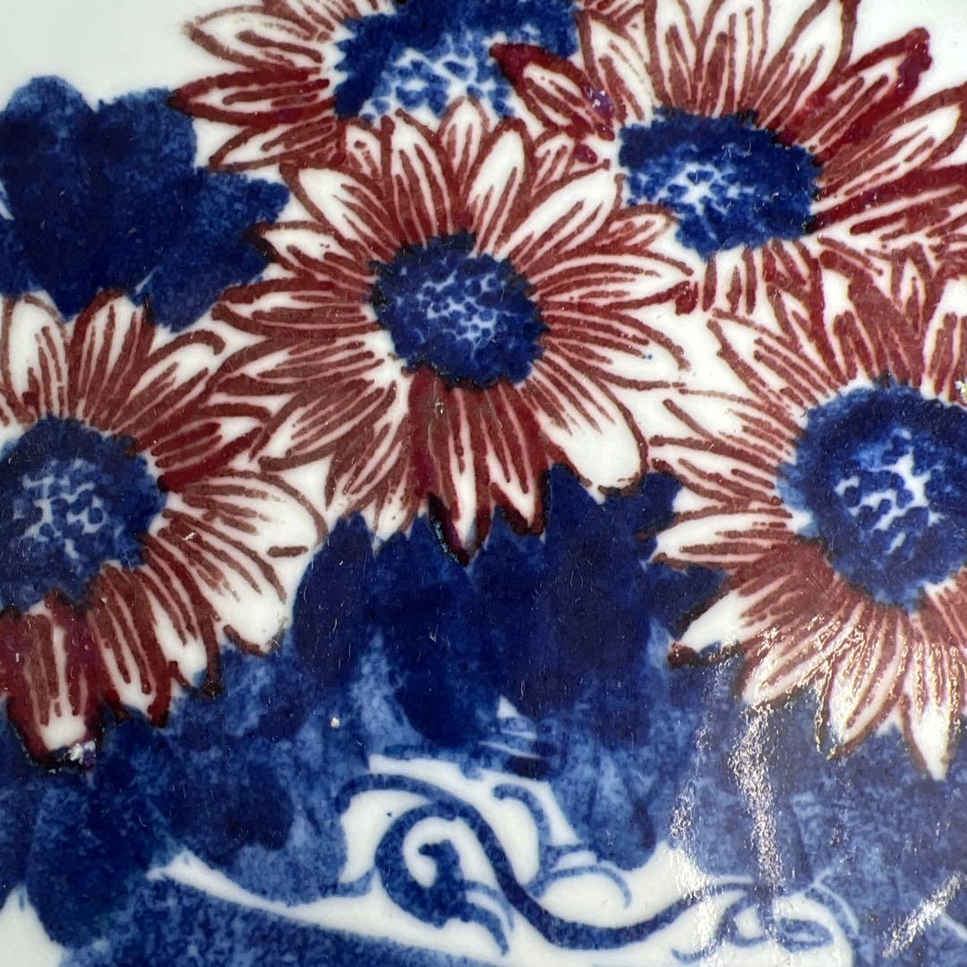 専用　中国景徳鎮　青絵青花大皿　箱付　直径25.8㎝　東Y8-0108⑤タウオ