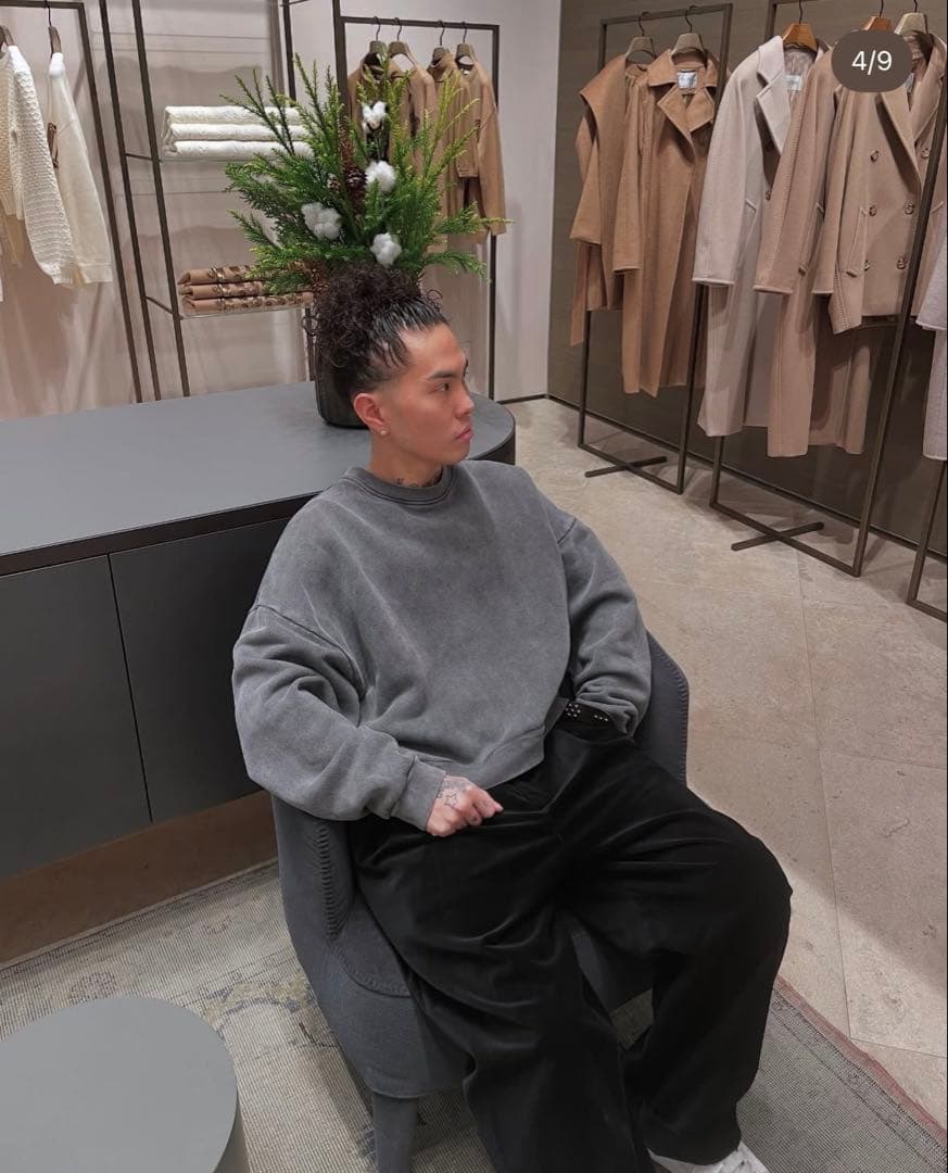 BREATH グレー クルーネックスウェット ヴィンテージ加工 BAD HOP