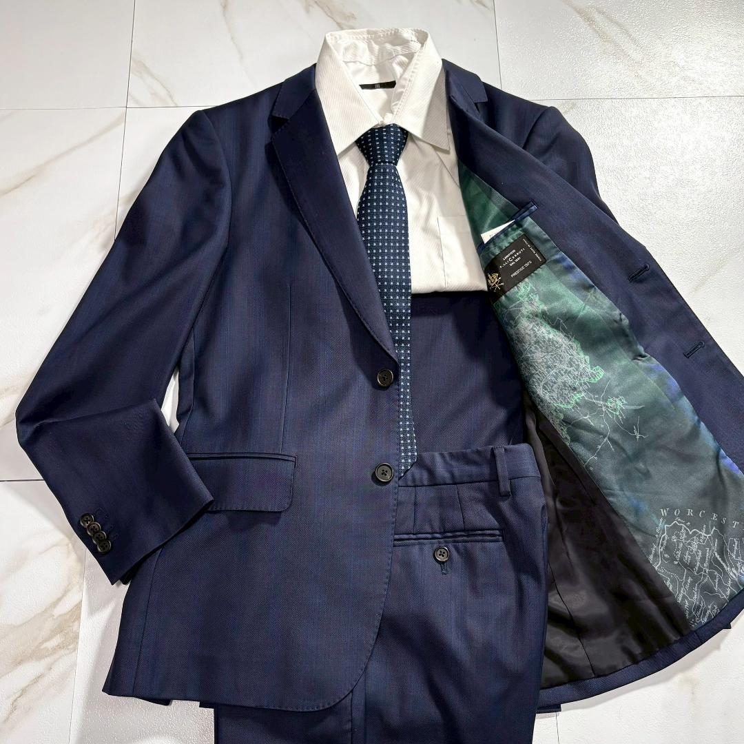 【美品】ポールスミス 裏地地図柄 スーツ 背抜き ストライプ チェルッティ