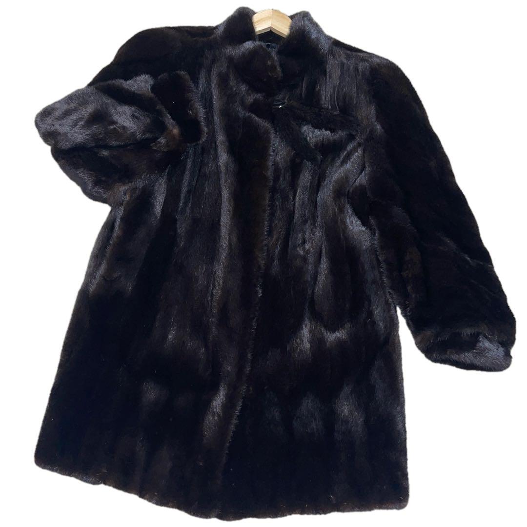 極美品　ブラックグラマ　ミンク　リアルファーコート　Lサイズ相当　毛並み◎