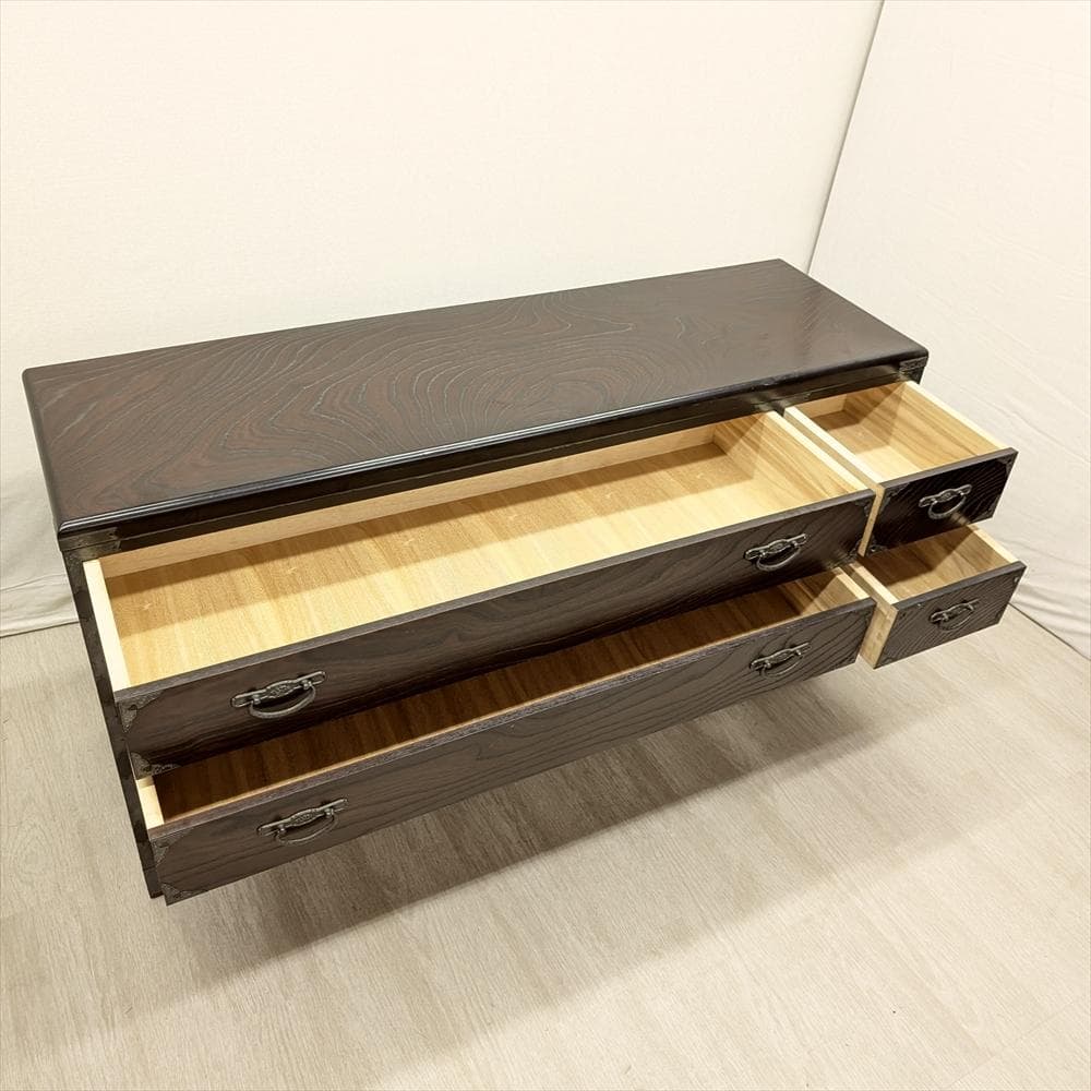 欅 ケヤキ　ローチェスト　ワイドチェスト　タンス　箪笥　引き出し　ドロワー　収納