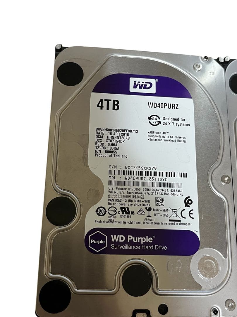 WD Purple 4TB HDD WD40PURZ 2台セット