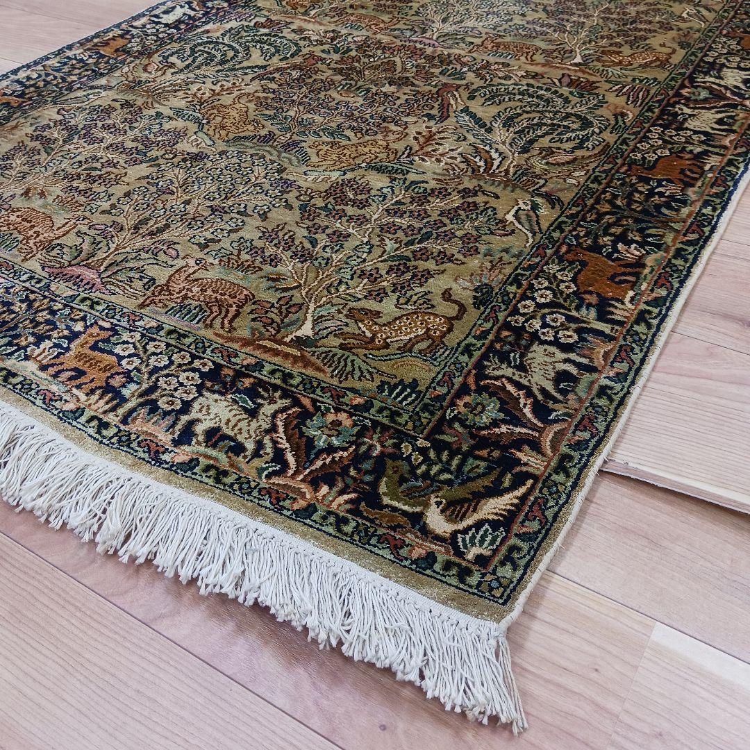 専用Y3137 インド カシミールシルク絨毯 手織り 151×94㎝