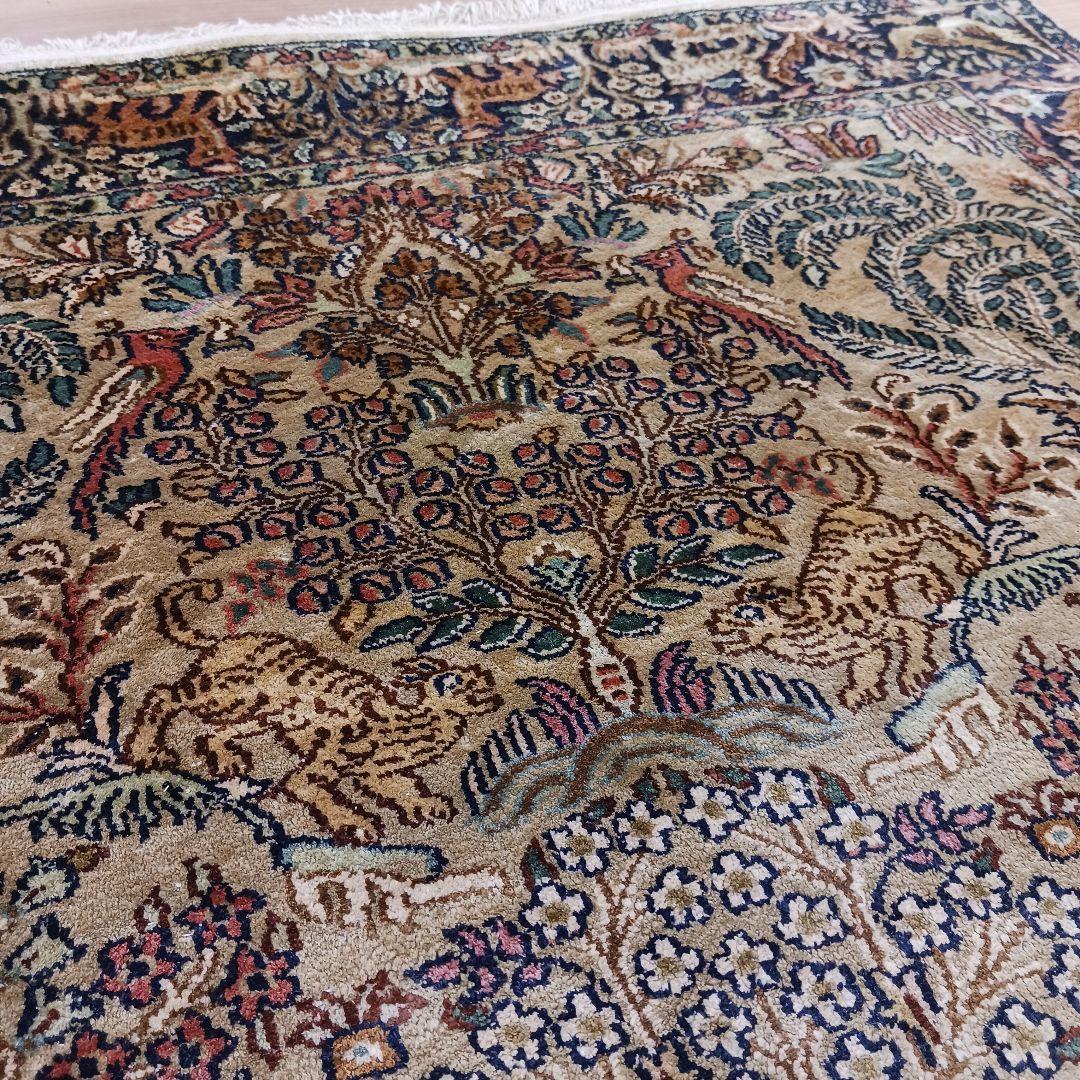 専用Y3137 インド カシミールシルク絨毯 手織り 151×94㎝