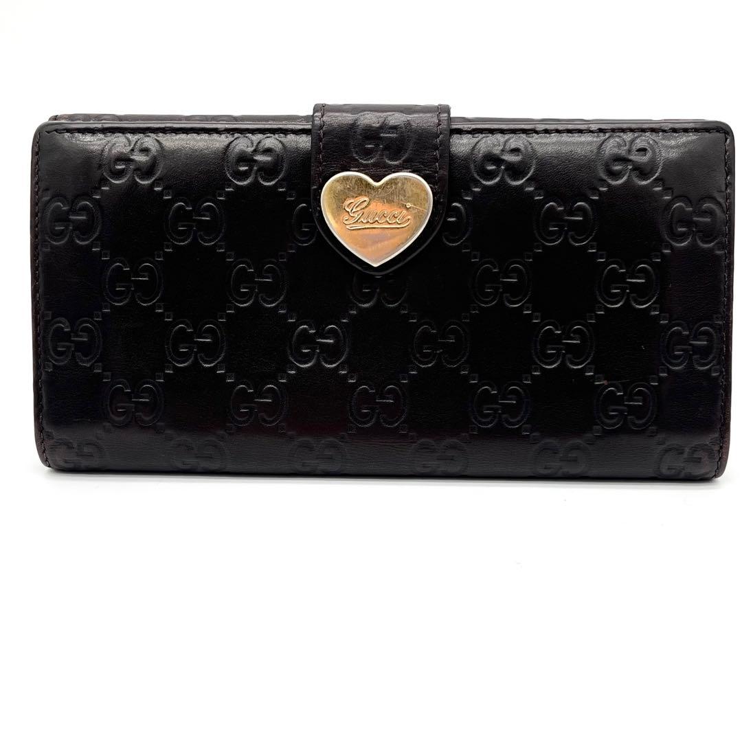 【美品】GUCCI ラブリーハート　グッチシマ　Wホック　ダークブラウン