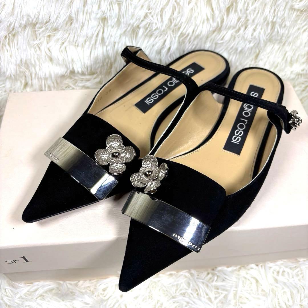 セルジオロッシ　パンプス　プレート　スエード　黒　ミュール　36