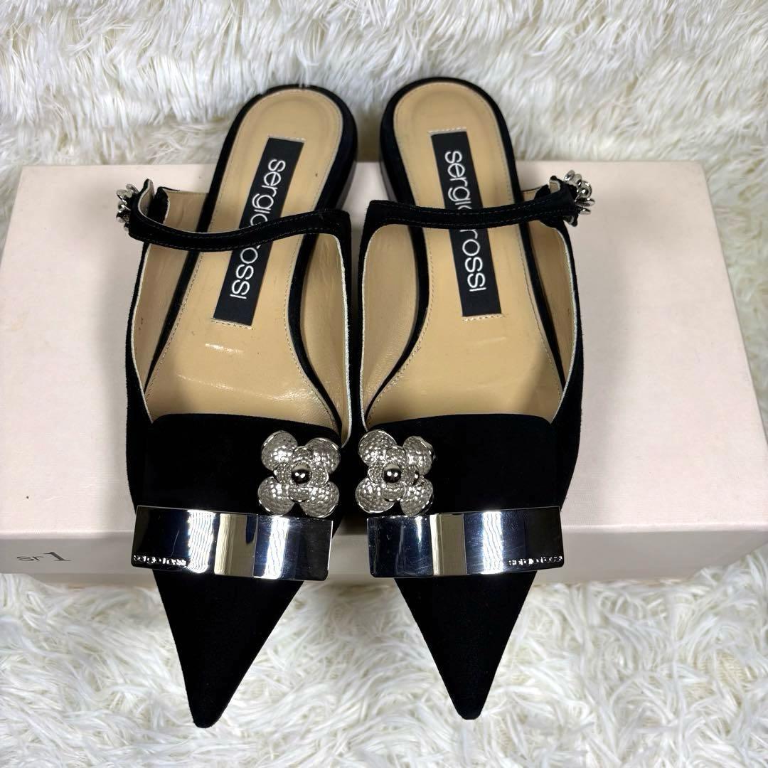 セルジオロッシ　パンプス　プレート　スエード　黒　ミュール　36