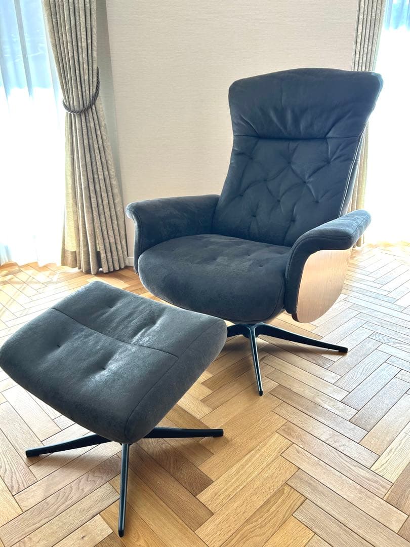 レザーテックス素材 リクライニング 回転 パーソナルチェア・オットマン【交渉可】