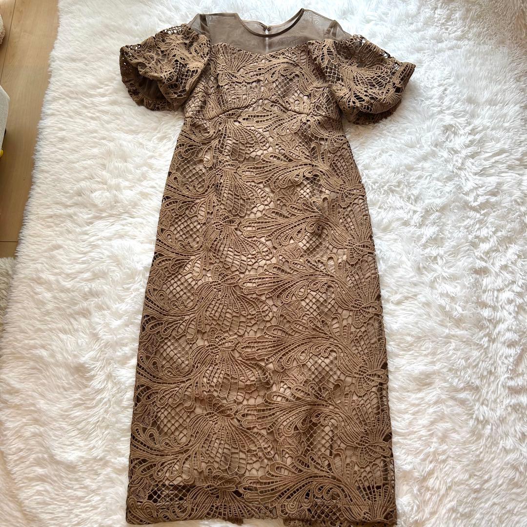 Callarus 結婚式 お呼ばれドレス ケミカルレース Lサイズ ボリューム袖