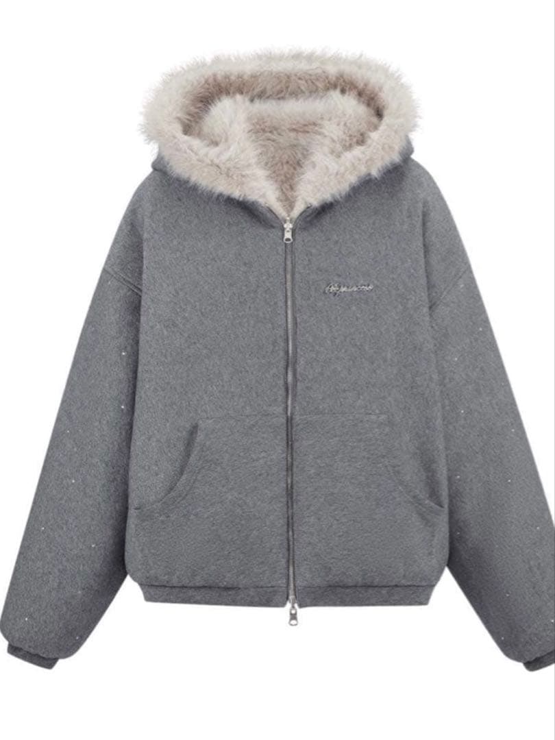 ジャケット・アウター andwang Kirakira 2way fur zip up gray