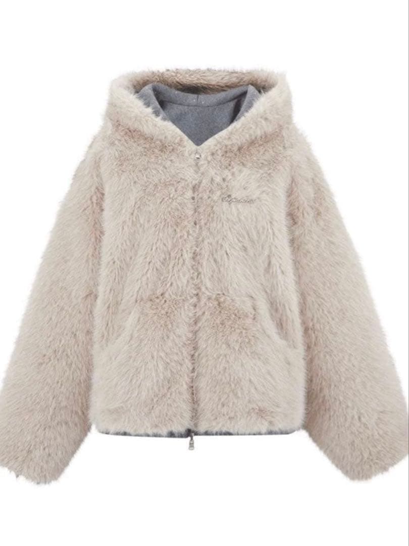 ジャケット・アウター andwang Kirakira 2way fur zip up gray