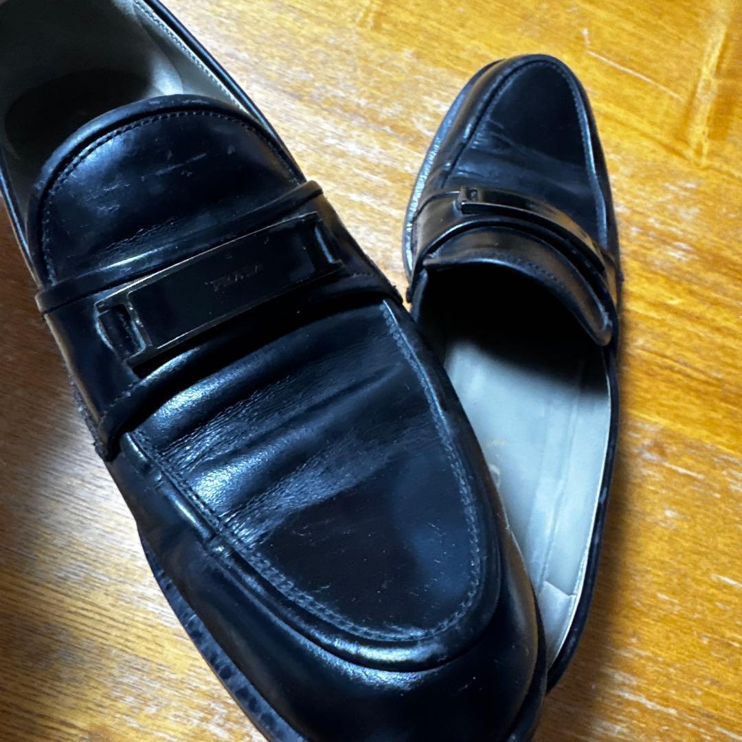 PRADA プラダ ロゴプレート レザー 厚底ローファー 24cm黒