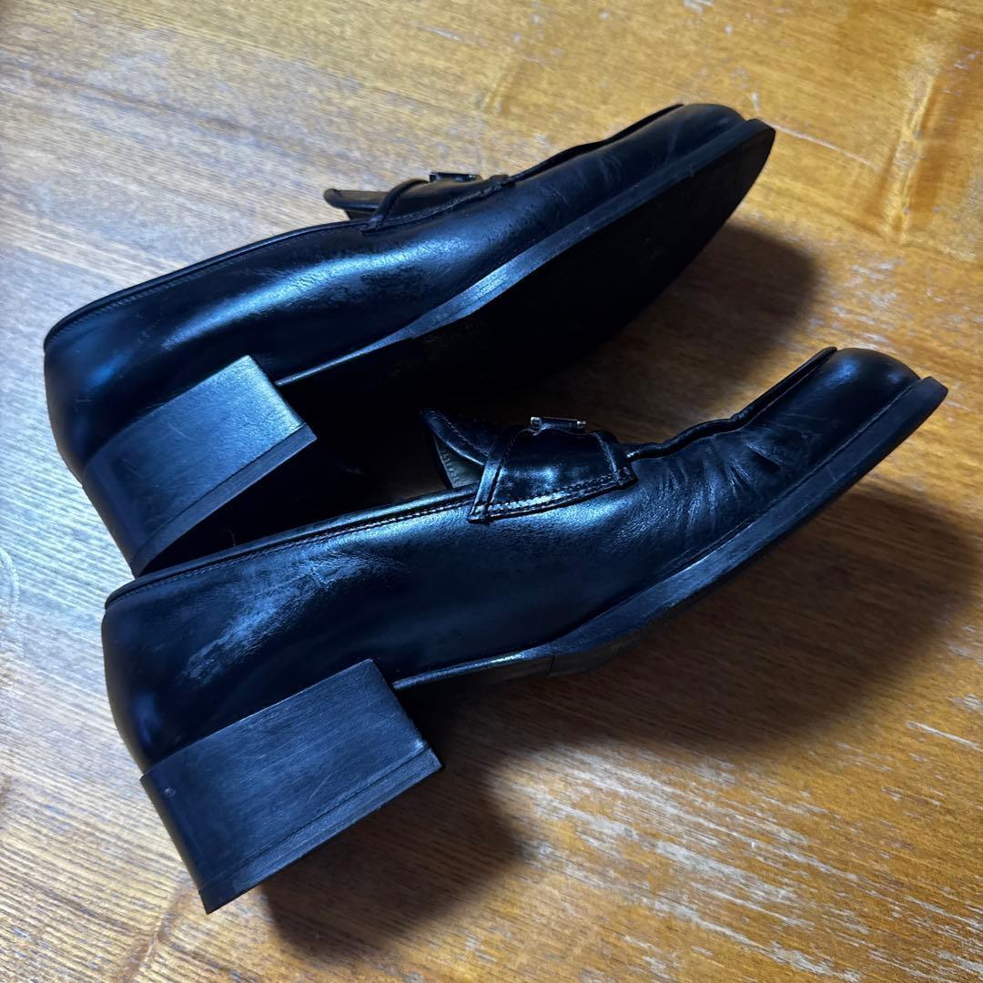 PRADA プラダ ロゴプレート レザー 厚底ローファー 24cm黒