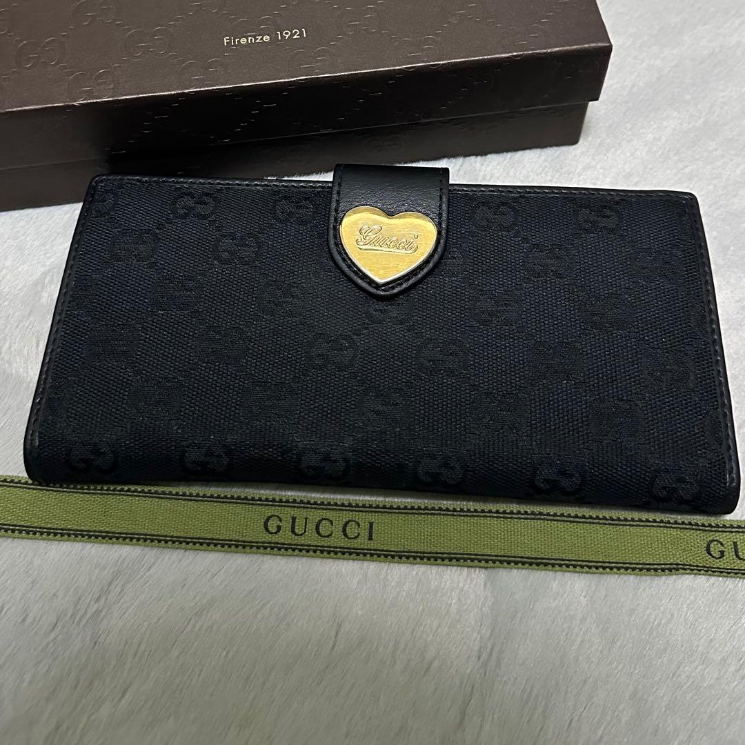 GUCCI グッチ　長財布　キャンバス　ラブリーハート　ブラック　GG