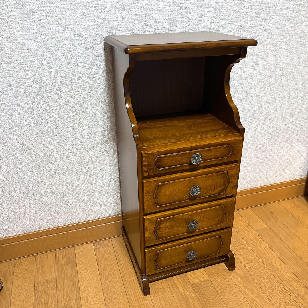 美品　カリモク家具 コロニアル 電話台 引き出し4段 ブナ材 カントリー調