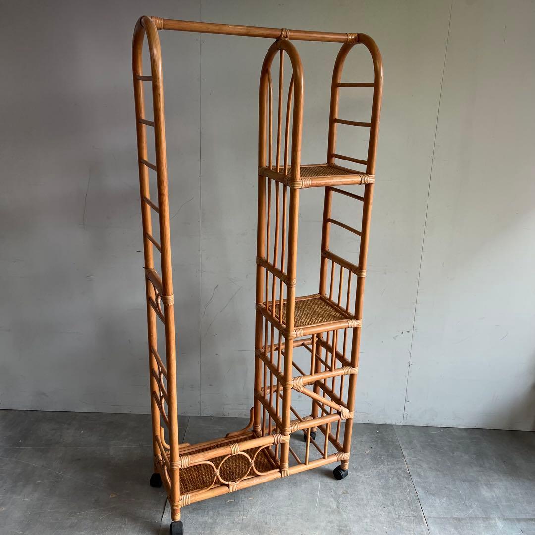 ヴィンテージ ラタン 籐 アーチ型 ハンガー ラック 昭和レトロ